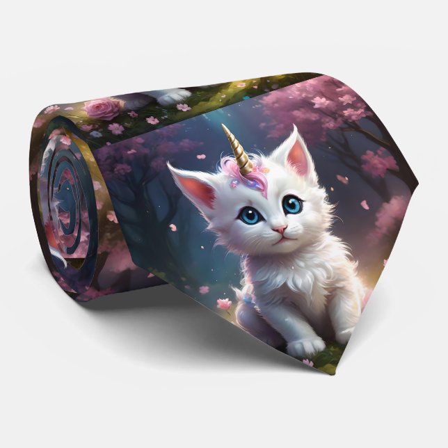"Sparkle Paws: The Enchanting Unicorn Kitten" Tie (Rolled)