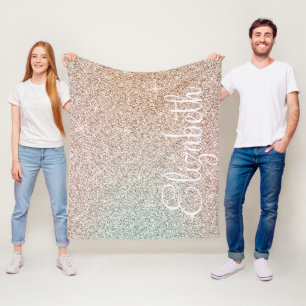 Sparkle! Personalised Rose Gold Glitter Iridescent Fleece Blanket