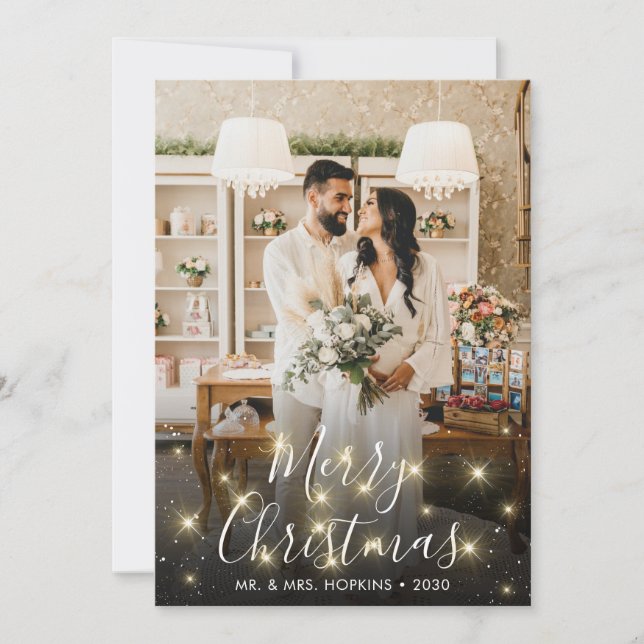 Sparkle Photo Holiday Wedding Announcement (Front)