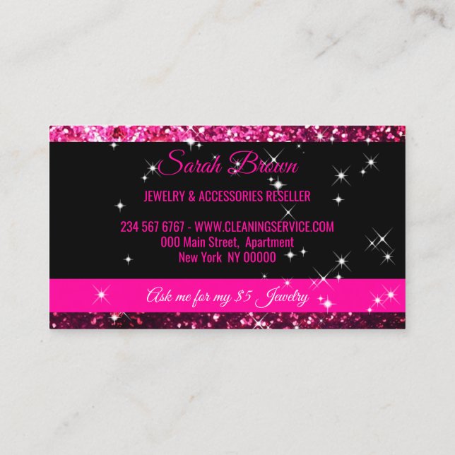 Sparkle Pink black Glitz Glam Starlust light Business Card (Back)