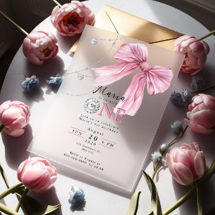 Sparkle Pink Coquette Bow 1st Acrylic Invitations