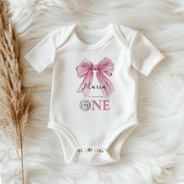 Sparkle Pink Coquette Bow 1st Baby Bodysuit (Creator Uploaded)