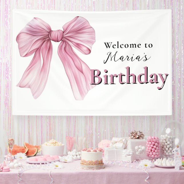 Sparkle Pink Coquette Bow 1st Banner (Party)