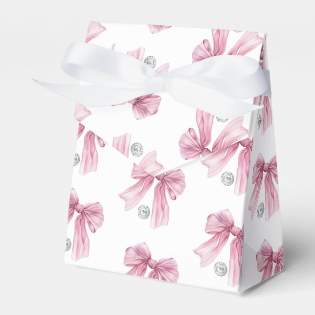 Sparkle Pink Coquette Bow 1st Favour Box (Front Side)