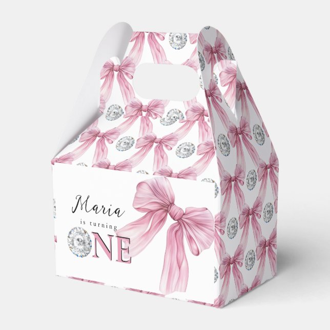 Sparkle Pink Coquette Bow 1st Favour Box (Front Side)