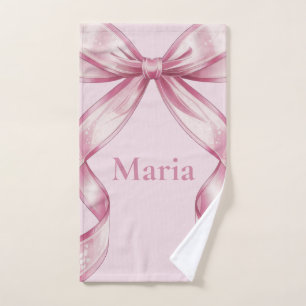 Sparkle Pink Coquette Bow 1st Hand Towel