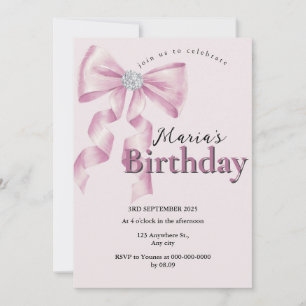 Sparkle Pink Coquette Bow 1st Invitation