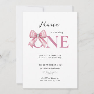 Sparkle Pink Coquette Bow 1st Invitation