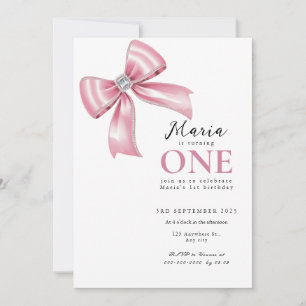 Sparkle Pink Coquette Bow 1st Invitation