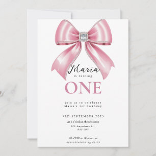 Sparkle Pink Coquette Bow 1st Invitation