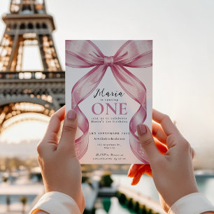 Sparkle Pink Coquette Bow 1st Invitation