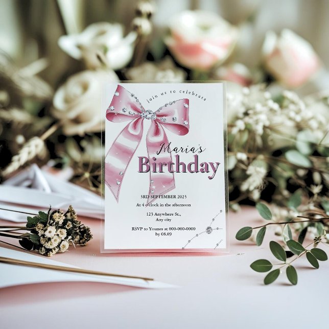 Sparkle Pink Coquette Bow 1st Invitation (Creator Uploaded)
