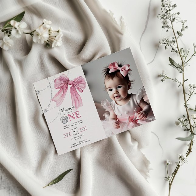 Sparkle Pink Coquette Bow 1st Invitation (Creator Uploaded)
