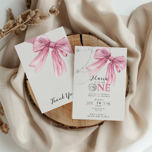 Sparkle Pink Coquette Bow 1st Invitation