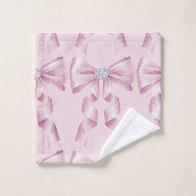 Sparkle Pink Coquette Bow 1st Wash Cloth (Wash Cloth)
