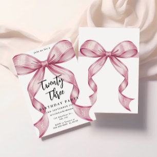 Sparkle Pink Coquette Bow Birthday Invitation