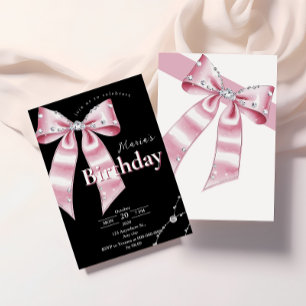 Sparkle Pink Coquette Bow Birthday Invitation