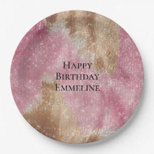Sparkle Pink Cream Gold Cowgirl Cowhide Birthday Paper Plate