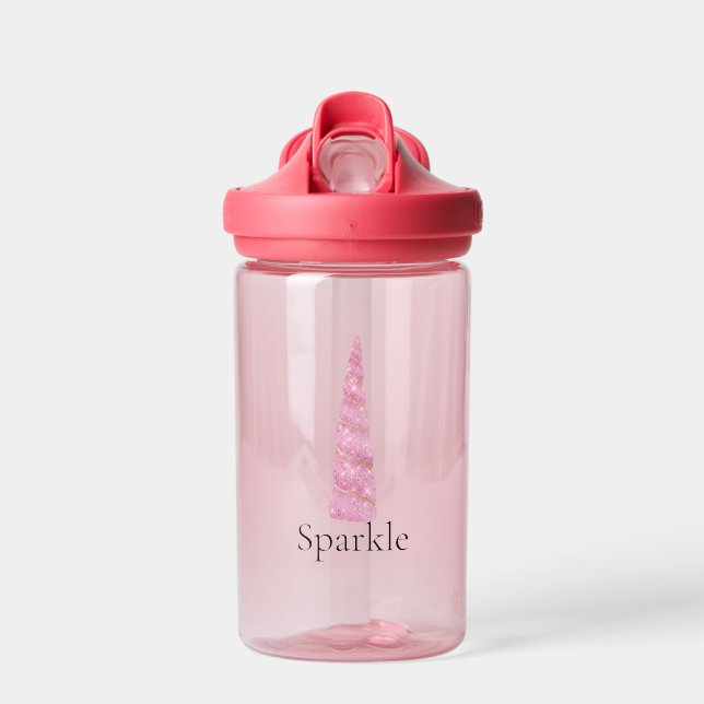 Sparkle Pink Gold Glam Stars Unicorn Birthday Water Bottle (Front)