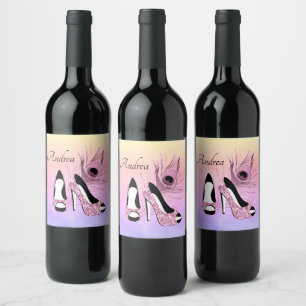 Sparkle Pink Pumps Fancy Personalised Wine Label