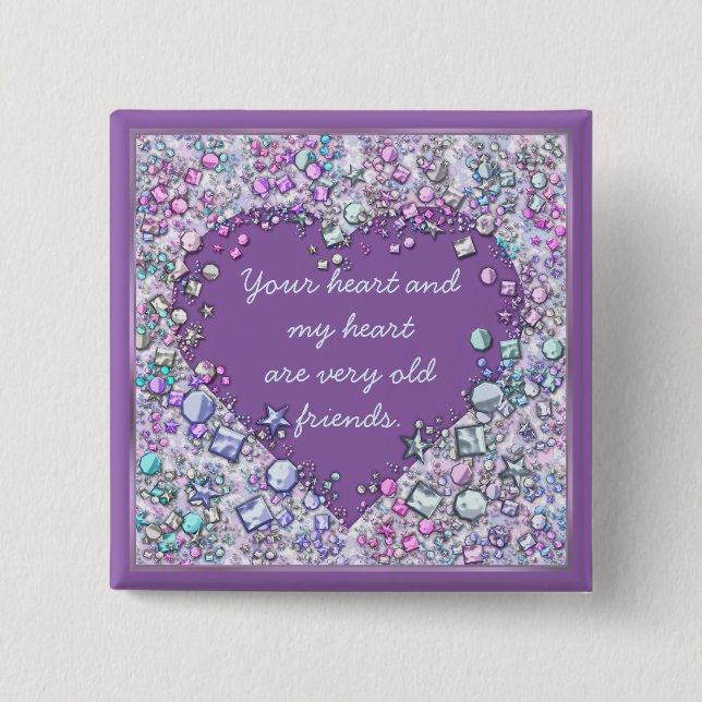 Sparkle precious gems heart quote 15 cm square badge (Front)