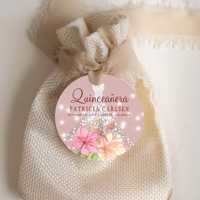 Sparkle princess diamond dress floral quinceanera classic round sticker (Creator Uploaded)