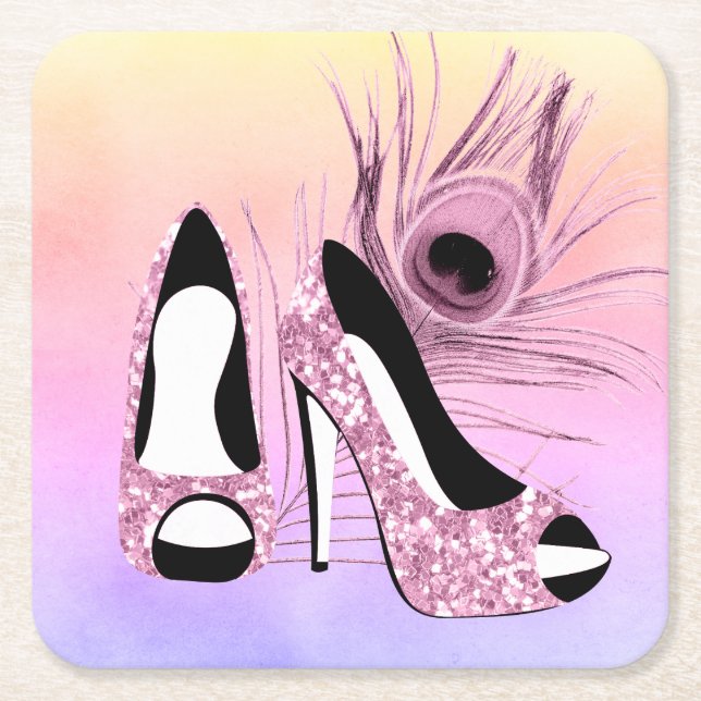 Sparkle Pumps Fancy Square Paper Coaster (Front)