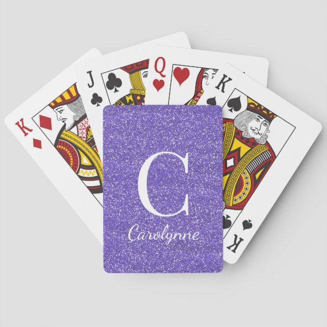 Sparkle Purple Glitter | Girly Monogram Playing Cards (Back)