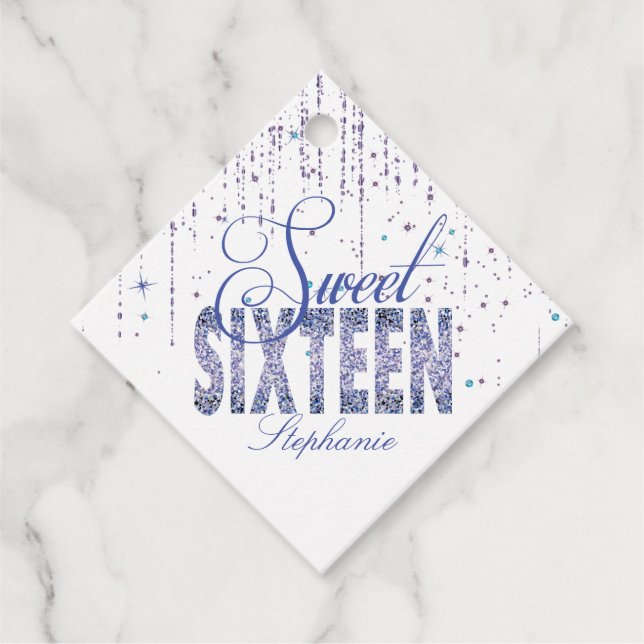 Sparkle Purple, Sweet 16 Favour Tags (Front)