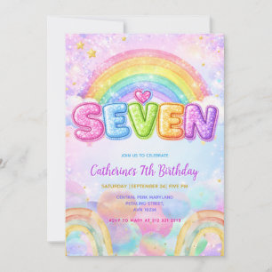 Sparkle Rainbow 7th Birthday Party Invitation