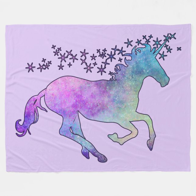 Sparkle rainbow fantasy unicorn silhouette fleece blanket (Front (Horizontal))
