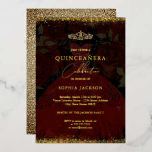 Sparkle Red Gold Dress Tiara Quinceanera