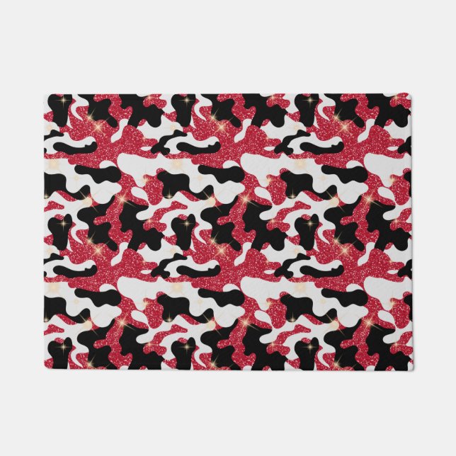 Sparkle Red White Black Camouflage Camo Doormat (Front)