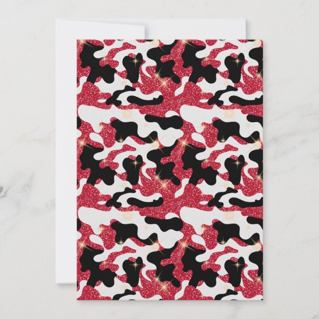 Sparkle Red White Black Camouflage Camo Invitation (Front)