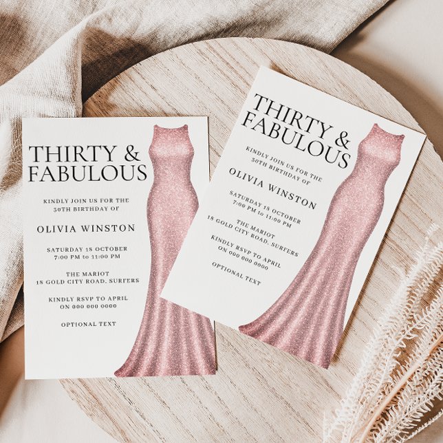 Sparkle Rose Gold Dress Womans 30th Birthday Party Invitation (Creator Uploaded)