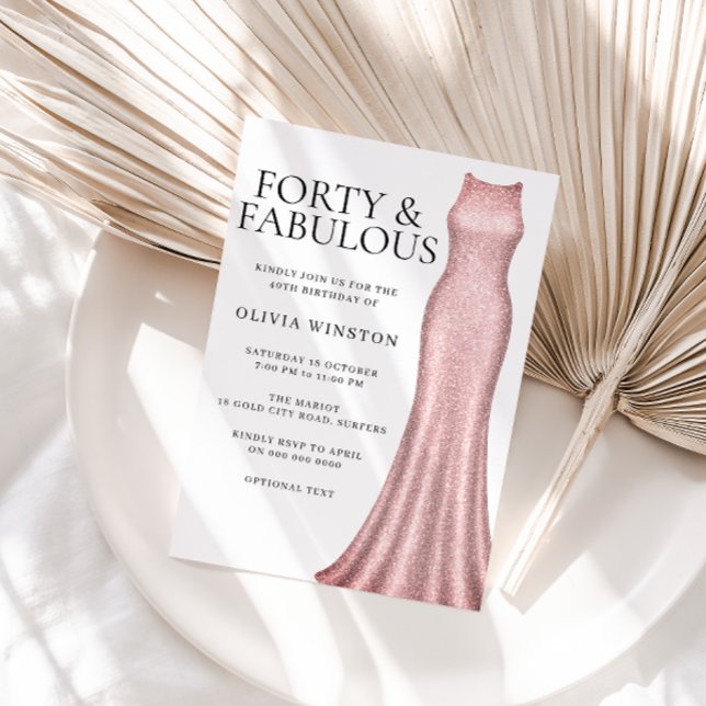Sparkle Rose Gold Dress Womans 40th Birthday Party Invitation (Creator Uploaded)