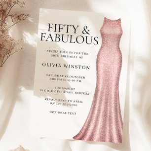 Sparkle Rose Gold Dress Womans 50th Birthday Party Invitation