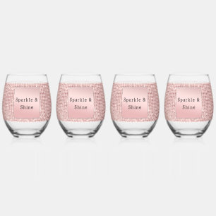 Sparkle Rose Gold Glam Brown Glitter Stemless Wine Glass