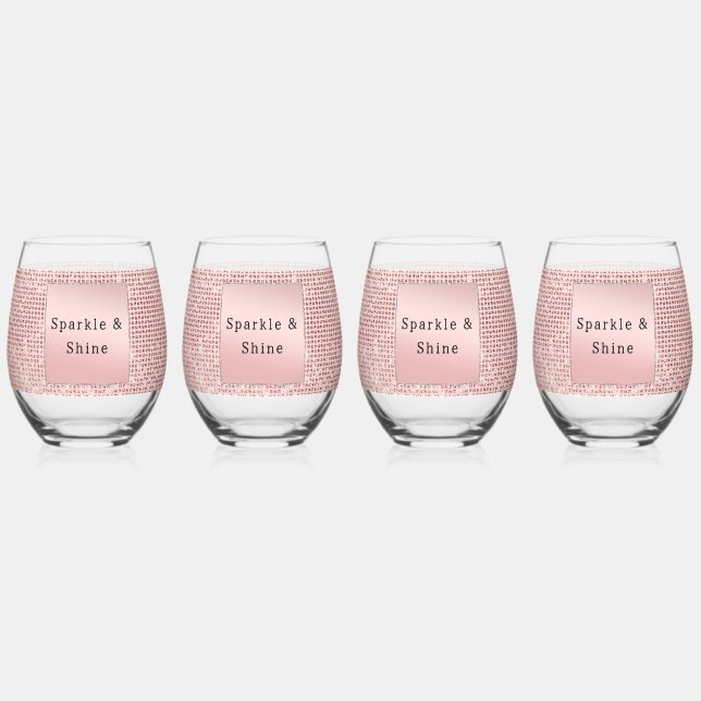 Sparkle Rose Gold Glam Brown Glitter  Stemless Wine Glass (Back)