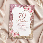 Sparkle rose gold glitter and floral 70th birthday invitation<br><div class="desc">Faux rose gold sparkle glitter background and blush pink floral with "70 and fabulous" script in centre,  elegant and stylish,  great 70th birthday party invitations.</div>