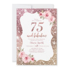 Sparkle rose gold glitter and floral 75th birthday