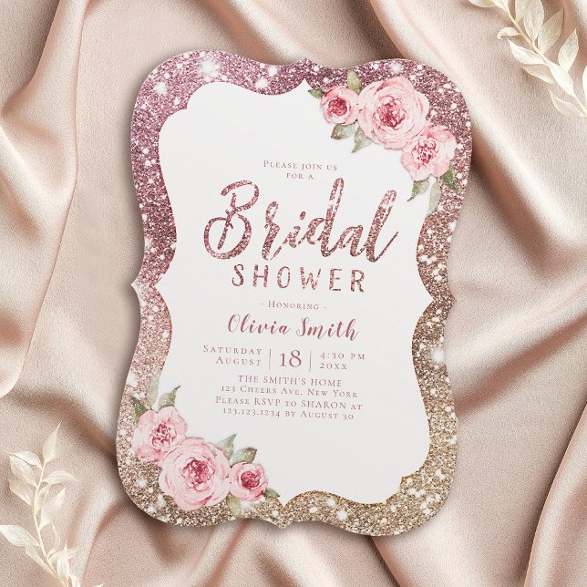 Sparkle rose gold glitter and floral bridal shower invitation (Sparkle rose gold glitter and floral bridal shower invitation)