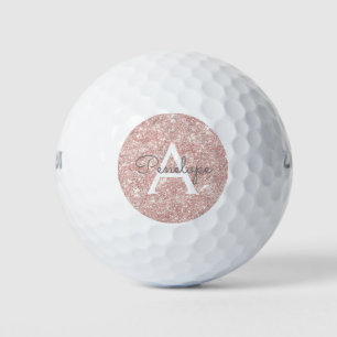 Sparkle Rose Gold Glitzy Glam Monogram Golf Balls