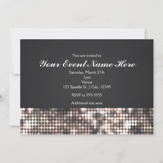 Sparkle Sequins Black Glam Wedding Invitation Card (Front)