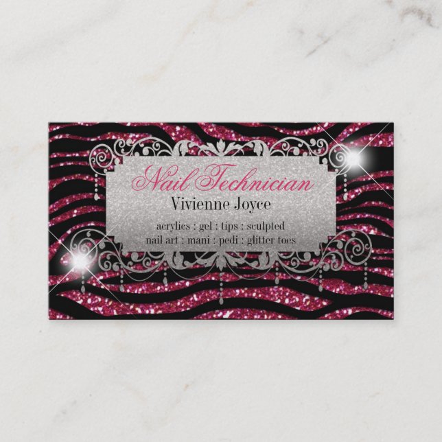 Sparkle & Shine Fuschia & Zebra : Business Cards (Front)
