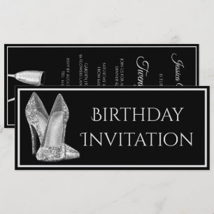 Sparkle Shoes & Champagne Birthday Invitation