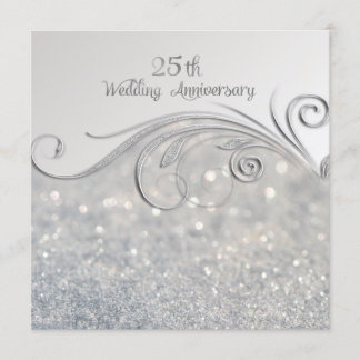 Sparkle Silver 25th Wedding Anniversary Invitation
