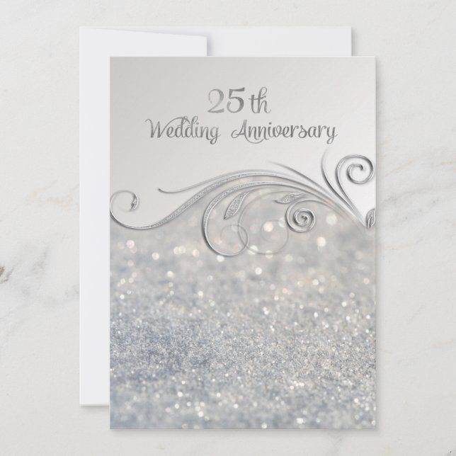 Sparkle Silver 25th Wedding Anniversary Invitation (Front)
