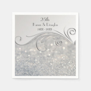 Sparkle Silver 25th Wedding Anniversary Napkin