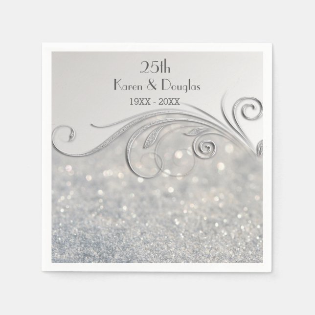 Sparkle Silver 25th Wedding Anniversary Napkin (Front)